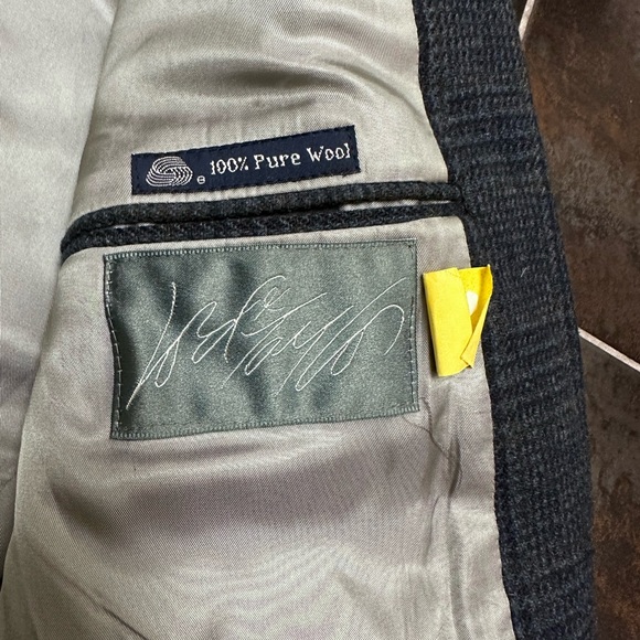 I56 Vintage BURBERRY Navy Blue Glen Plaid Wool Blazer Sport Coat jacket 46R - Picture 6 of 10